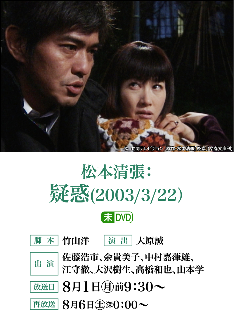 松本清張：疑惑(2003/3/22） | 「衛星劇場×ホームドラマチャンネル共同企画 没後30年 松本清張特集」特設サイト｜ホームドラマチャンネル